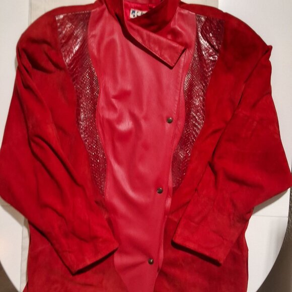 Vintage 80s Jutta Covian Red Leather Suede Full Length Coat with Snakeskin Accen - Picture 4 of 7
